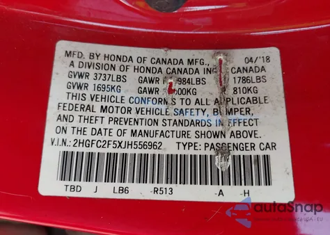 2018 Honda Civic Lx from USA, damaged, VIN 2HGFC2F5XJH556962